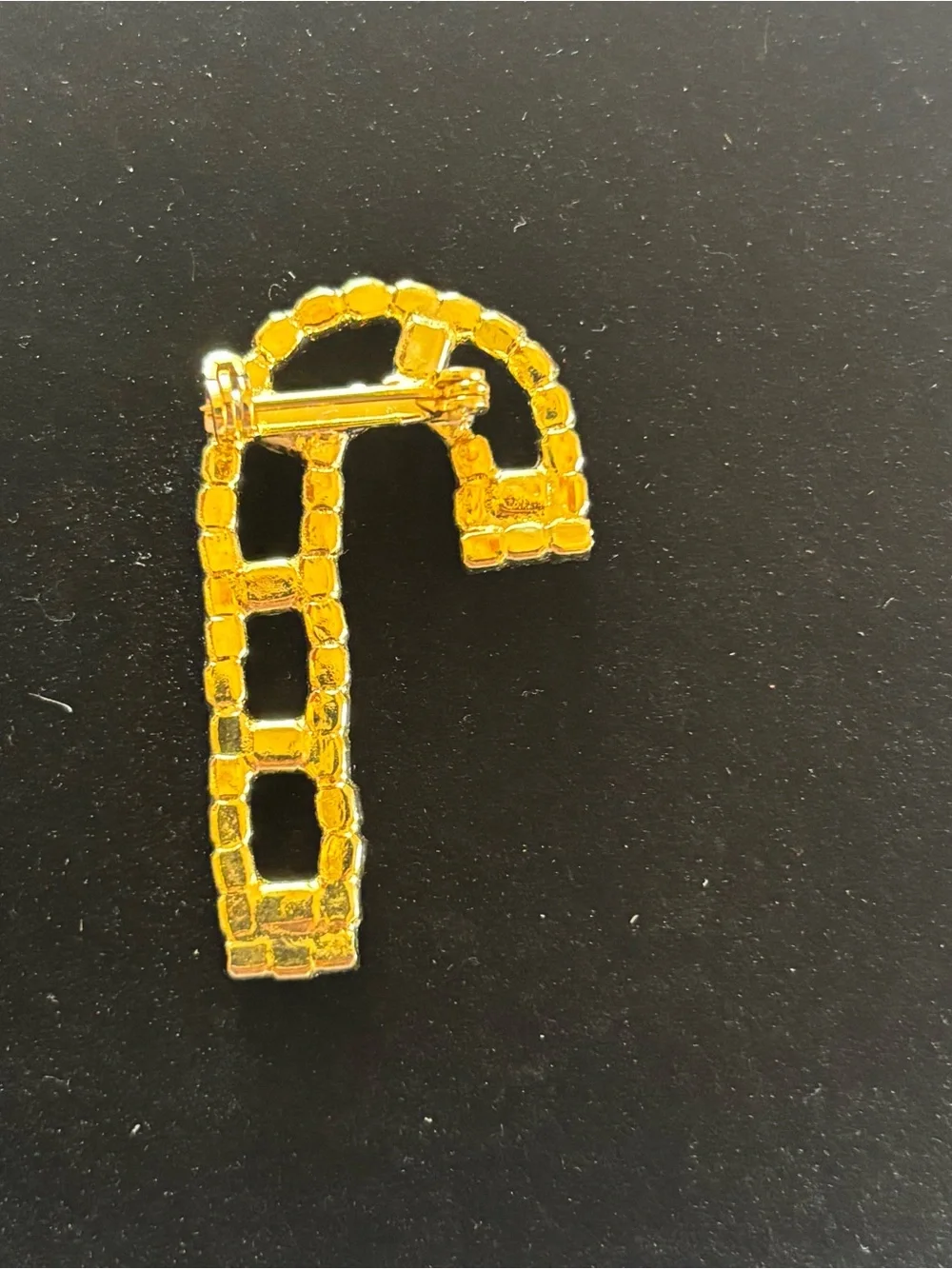 Vintage Gold-Tone Red & Green Candy Cane Crystal Brooch -Sparkling Rhinestones
